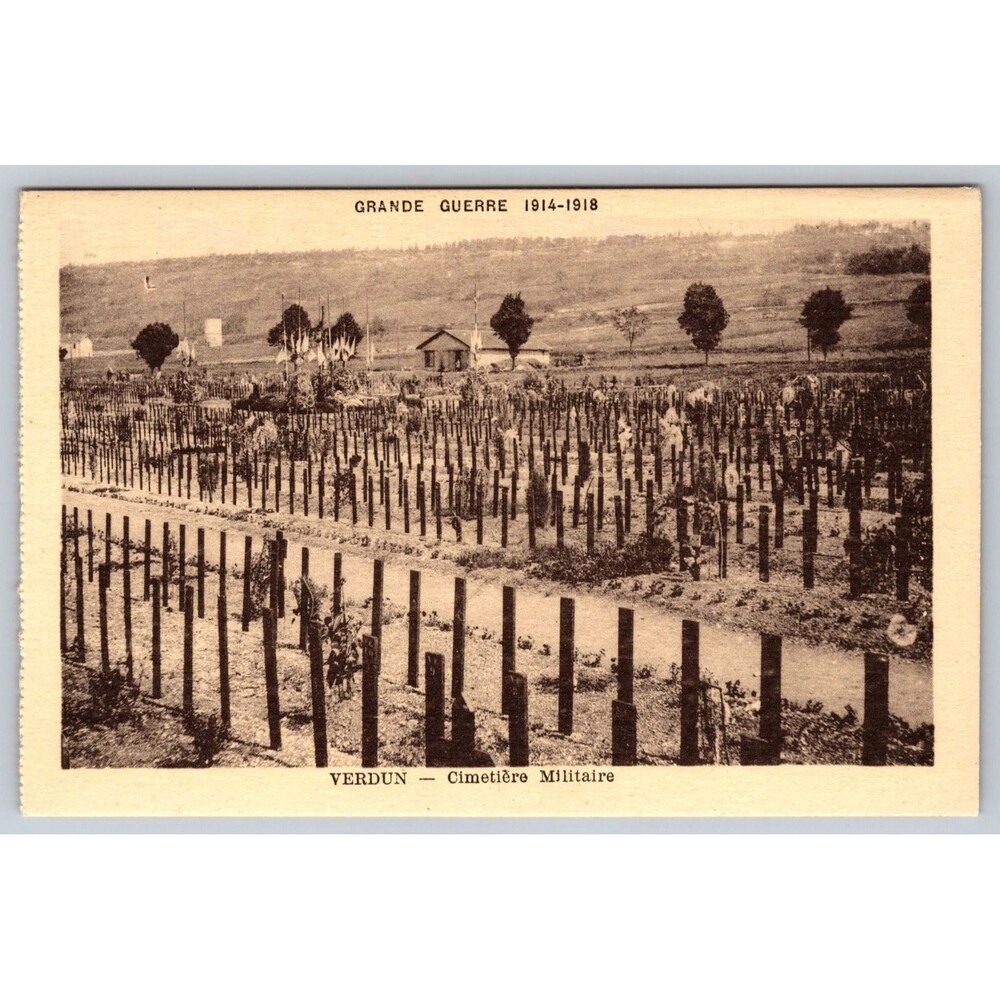 Vtg WWI Verdun Military Cemetary Postcard Wooden Cross Graves France Unposted